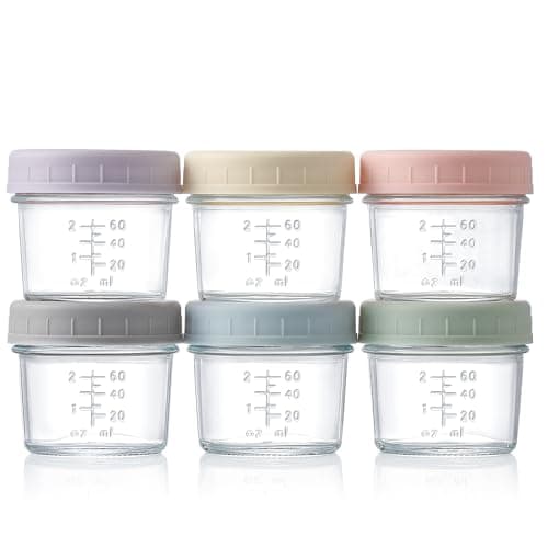 VITEVER 6 Pack Glass Baby Food Storage Containers - 4 oz Baby Food Storage Jars With Lids, Baby Food Maker, Microwave, Dishwasher & Freezer Safe