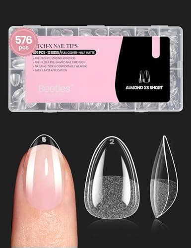 Best Nail Tips #8 from beetles Gel Polish Beetles Gel Nail Tips 576Pcs Extra Short Almond Fake Nails Etch-X Half Matte Press on Nail Tips Full Cover Gifts for Women Gel Nail Polish Extensions Set