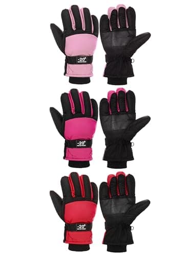 Geyoga 3 Pairs Kids Winter Ski Gloves Waterproof Snow Mittens Windproof Warm Gloves for Girls Boys cold weather(Red, Pink, Rose,3-6 Years)