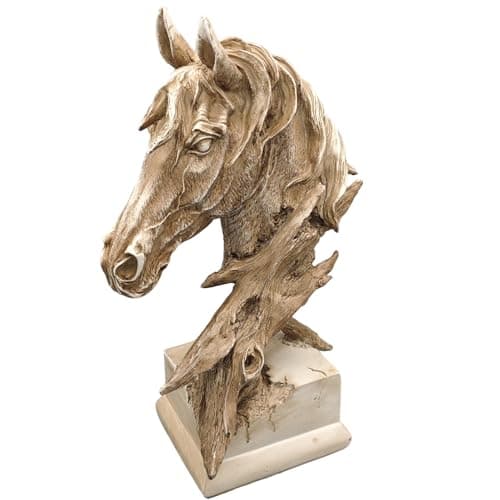 CSjihua 16" Animal Horses Head Bust Table Sculpture Retro Resin Home Decor Statue for Bedroom,Living Room,Dining Desk,Bookshelf,Office,Study and Coffee Tables（Brown）