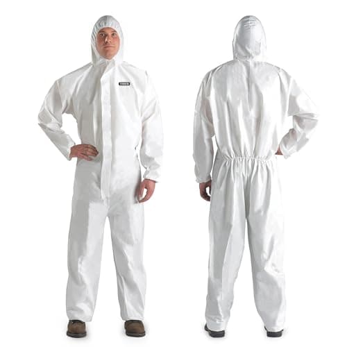 YIBER Hazmat Suit Disposable Coverall | Heavy Duty Full Body Paint Coverall & Suit in 7 Sizes - Large, White, 1