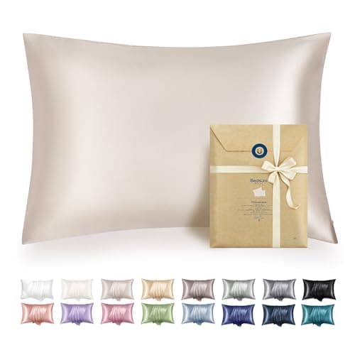 Bedsure Satin Pillowcase with Zipper, Similar to Silk Pillow Cases 2 Pack, Silky & Soft Satin Pillow Case Standard Size for Hair and Skin, Christmas Room Decor Gifts for Women Men, Beige, 20x26 Inches