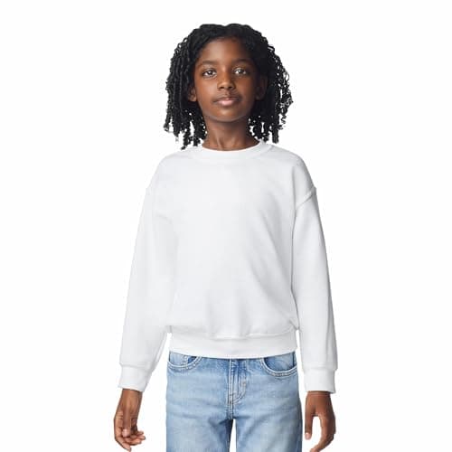 Gildan Youth Fleece Crewneck Sweatshirt, Style G18000B, White, Large