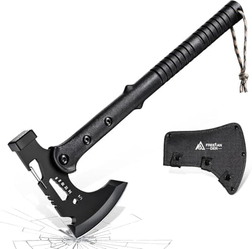 Freelander Camping Axe with Sheath, Sharp Tactical Hatchet Axe with Clip and Bottle Opener, Multi-Functional Hammer Tactical Tomahawk, Survival Tomahawk Axe for Camping (Black, 15 Inch)