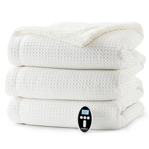 STARBEDIA Electric Blanket King Size with Wireless LCD Controller, Waffle Fast Heating Heated Throw Blankets Machine Washable, 6 Heat Levels & 2-10H Time Settings, ETL Certified, White, 100" x 90"