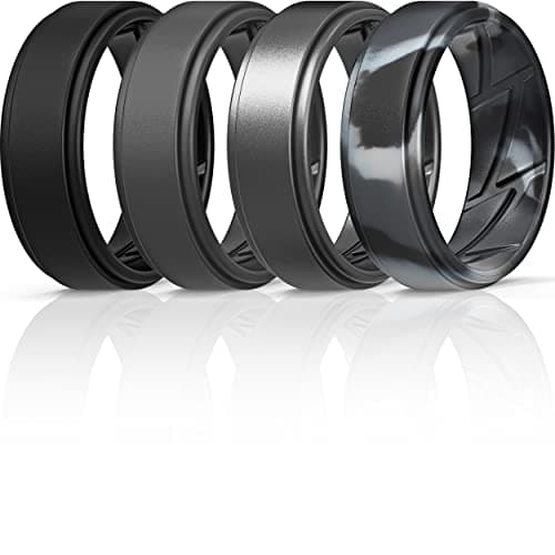 ThunderFit Silicone Wedding Rings for Men Breathable Airflow Inner Grooves, Step Edge Sleek Design Rubber Engagement Bands 8mm Wide 2mm Thick - 1/2/3/4/5/6/7 Variety Multipack