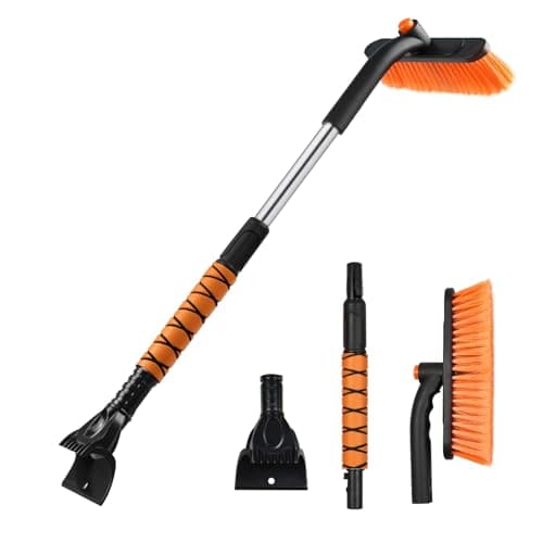 WeenthAvenue 33" Extendable Snow Brush and Ice Scraper for Car Windshield, 2-in-1 Car Snow Brush & Ice Scraper with 360° Pivoting Brush Head and Comfortable Foam Grip for SUV Trucks Sedans,Orange ﻿