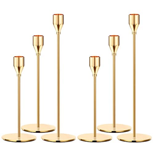 Oatnauxil Metal Gold Taper Candle Holder for Wedding, Dinning, Party, Fits 3/4 inch Thick Candle&Led Candles (Set of 6 Pcs)