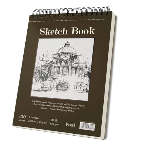 Fuxi 9" x 12" Sketch Book, Top Spiral Bound Sketch Pad, 100 Sheets 68lb/100gsm Acid-Free Drawing Paper, Art Sketchbook for Drawing Pad for Kids Artists & Beginners Professional Art Supplies for Adults