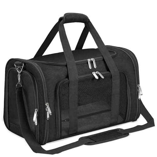 Soft-Sided Cat/Dog/Pet Carrier, Collapsible Pets Travel Carriers for Big Cats/Small Dogs with Shoulder Strap & Removable Mat, Mesh Puppy Carry Bag, Up to 16 Lbs, TSA Airline Approved(Black)