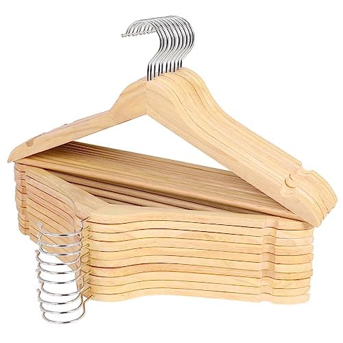ROSOS Wooden Hangers 20 Pack, Solid Wood Hanger with 360 Swivel Chrome Hook, Smooth Finish & Precisely Cut Notches, Slim Wooden Coat Hangers for Closet, Natural