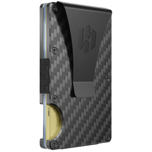 Hayvenhurst Wallet For Men - Reinvented Design Men's Wallet - Slim, Minimalistic & Seamless, Blocks RFID Scanners, Holds 12 Cards & Has a Money Clip (Carbon Fiber)