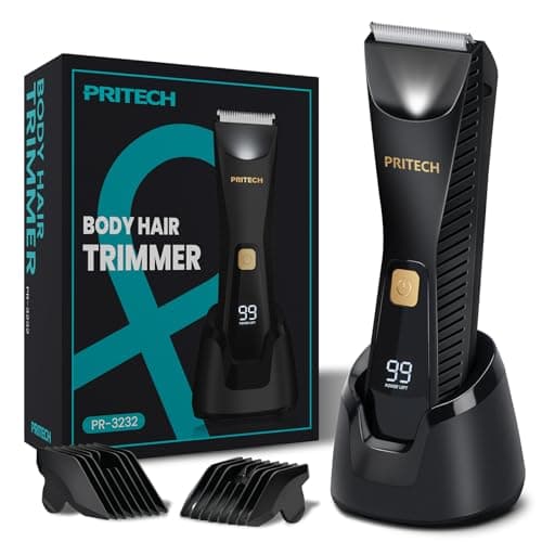 PRITECH Manscape Body Hair Trimmer for Men - Waterproof Pubic Hair Ball Trimmer, Ceramic Blade Electric Body Shavers for Men with USB-C Charging, Wet & Dry Use & Nick-Free Design, Sensitive Skin Safe