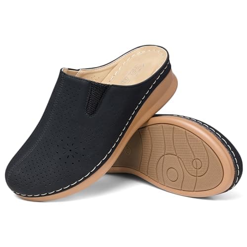 SHIBEVER Clogs for Women Slip-on Mules: Closed Toe Black Womens Clogs Size 6 - Slip On Comfortable Footbed Ladies Casual Mules