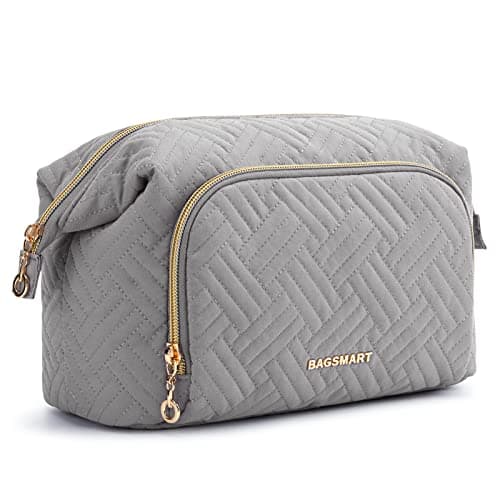 BAGSMART Travel Makeup Bag, Cosmetic Bag Make Up Organizer Case,Large Wide-open Pouch for Women Purse for Toiletries Accessories Brushes Grey