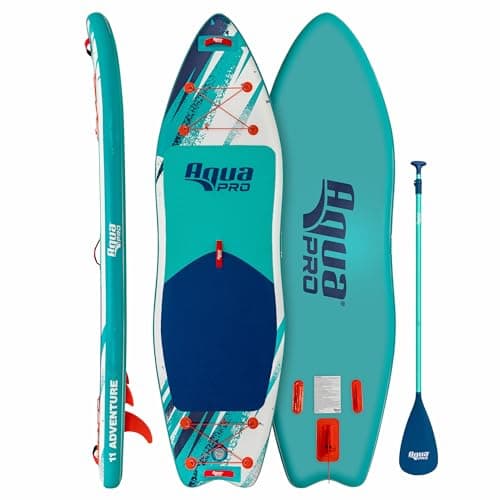 Aqua PRO Halcyon Adventure 11' Inflatable Stand-Up Paddleboard iSUP, Scalloped Wide Stable Design with Non-Slip EVA Deck, Includes Paddle, Ankle Leash, Pump and Carry/Storage Bag