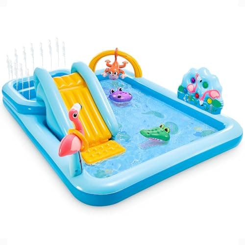Intex 96" x 78" x 28" Inflatable Jungle Adventure Play Center Spray Kiddie Pool - Backyard Kids Water Slide, Outdoor Blow-Up Splash Pad for Toddlers