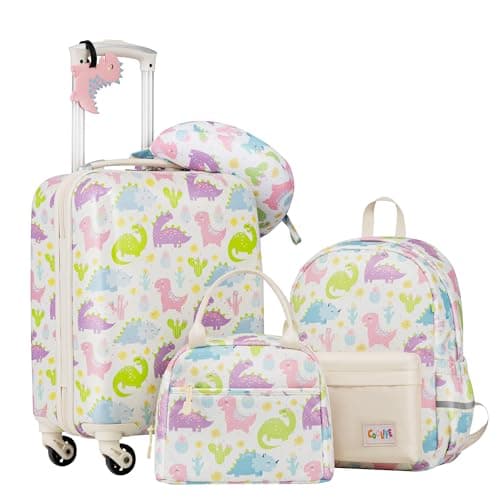 Coolife Kid’s Luggage Set 5 Piece Suitcase Set 16’’ Carry on Hardside Spinner Toddler Luggage Travel Rolling Luggage Girls Boys
