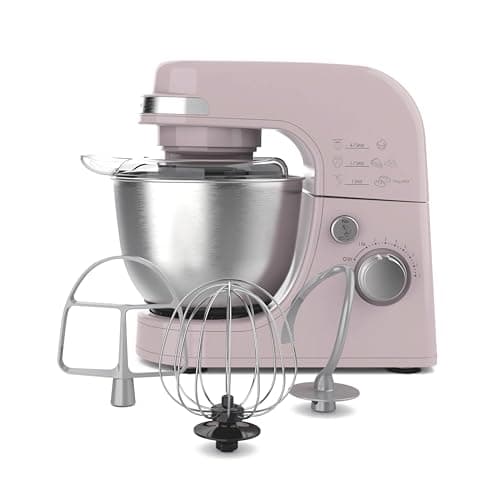 Hamilton Beach Electric Stand Mixer, 4 Quarts, Dough Hook, Flat Beater Attachments, Splash Guard 7 Speeds with Whisk, Rose