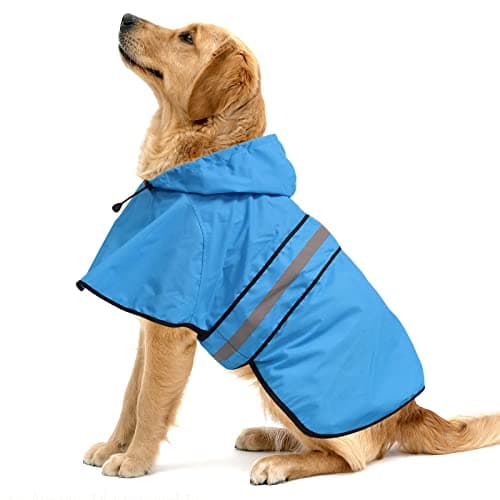 Ezierfy Waterproof Hooded Dog Raincoat - Adjustable Reflective Pet Jacket, Lightweight Dog Slicker Poncho for Small to X- Large Dogs and Puppies (Blue, Large)