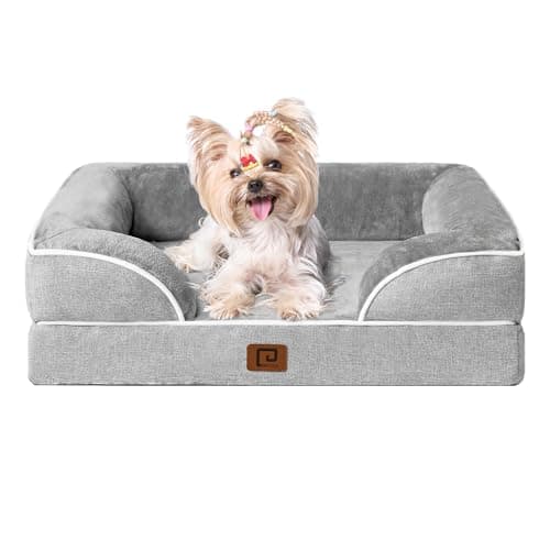 EHEYCIGA Orthopedic Dog Bed for Small Dogs, Waterproof Memory Foam Small Dog Beds with Sides, Non-Slip Bottom and Egg-Crate Foam Medium Dog Couch Bed with Washable Removable Cover, Grey