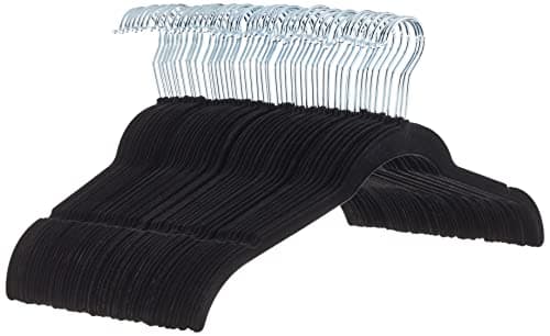 Amazon Basics Slim, Velvet, Non-Slip Shirt Clothes Hangers, Pack of 50, Black