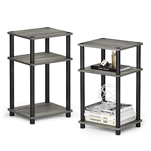 Furinno JUST Side Table Set of 2, 3-Tier End Tables, Open Shelves Night Stand, Nightstand, Toolless Assembly, for Living Room, Bedroom, French Oak