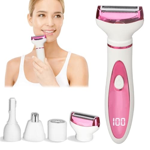 Beanify Wet & Dry Electric Razor for Women Men,4 in 1 Rechargeable Led Display Electric Shaver and Facial Hair Remover,Painless Ladies Body Razors for Nose Face Body Leg Bikini Arm Hair (Pink)