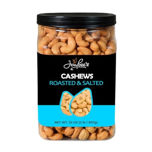 Cashews Roasted Salted - 32 oz 2 lbs | Whole Cashew Nut | Healthy Protein Snack | Natural Keto & Vegan Diet Friendly | Great for Cooking, Baking, Salads | Kosher | Jaybee's Nuts