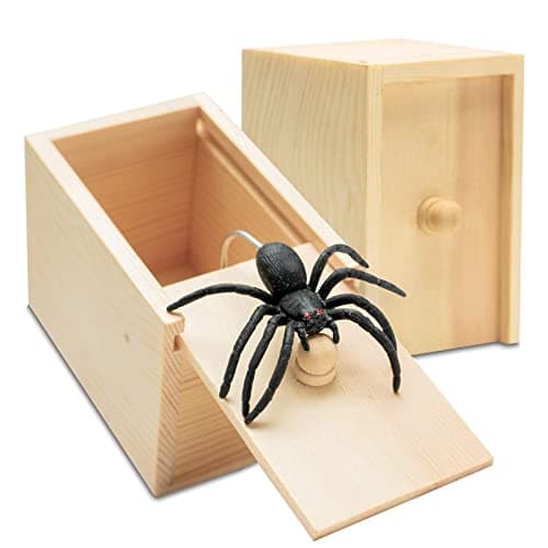 Fudragtn Fake Spider in a Box Prank Gift for Adults Kids,Handmade Wooden Pop Out Scare Surprise Boxes Joke Toys Halloween