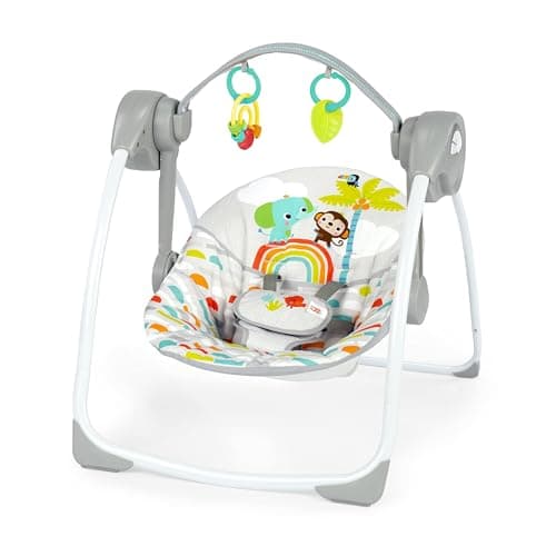 Bright Starts Playful Paradise Portable Compact Automatic Baby Swing with Music, Unisex, Newborn +