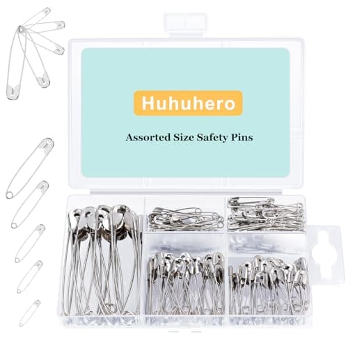 Huhuhero Safety Pins Assorted, 5 Different Sizes Small and Large Safety Pins, Safety Pins for Clothes Halloween Costume Pins Sewing, Nickel Plated Steel Pin Bulk, Arts and Crafts Supplies (Sliver)