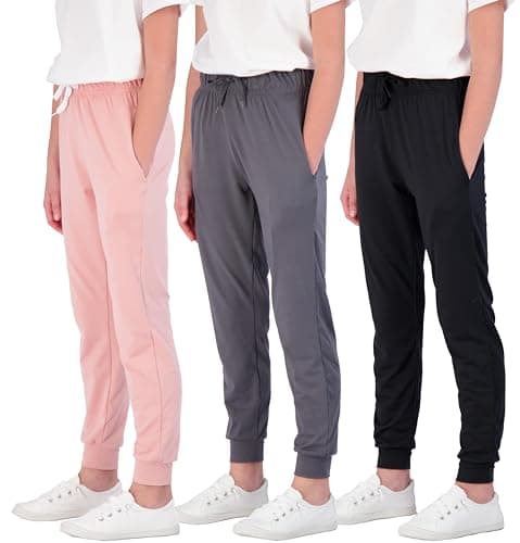 3 Pack:Girls Lounge Joggers Soft Athletic Track Warmup Casual Sweatpants Clothes Little Sports Pajama Kids Clothing Youth Children Sweats Big Teen Running Elastic Pants Basketball-Set 8, M (10/12)