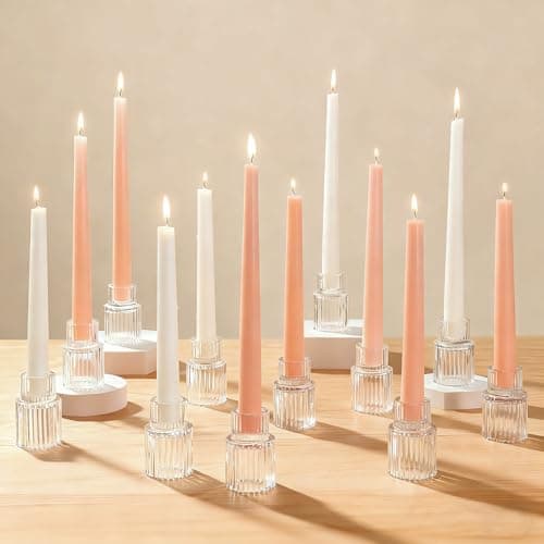 Turvono Clear Glass Taper Candle Holders Set of 12, Small Tapered Candlestick Holders in Bulk, Modern Short Candle Sticks for Dining Table Centerpiece Wedding Christmas Party & Holiday Decorations
