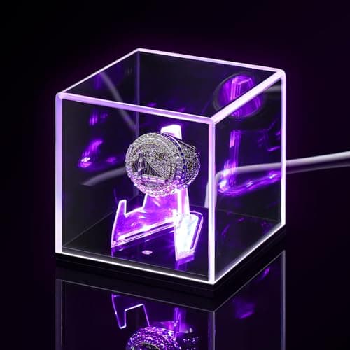 Colingmill Acrylic Championship Ring Display Case with LED Light 7 Color Clear Ring Holder UV Protected Light up Display Box for Sports Basketball Baseball Christmas Souvenir Memorabilia Gift