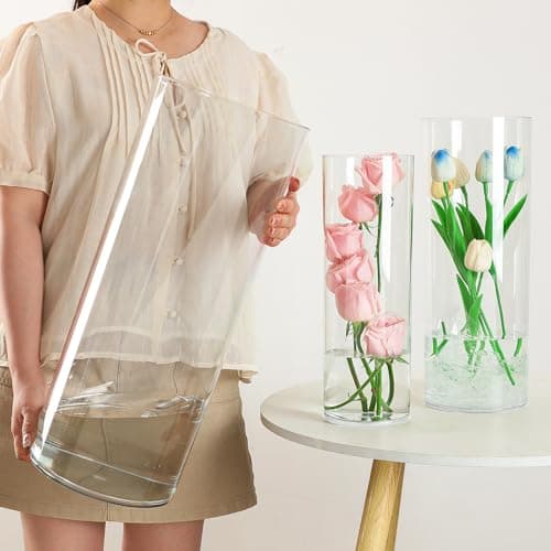 Liotww Extra Large Acrylic Cylinder Clear Vase for Floor, 20 in Tall Big Wide Mouth Plastic Unbreakable Hurricane Flower Vases of 3 for Home Decor (D 8", D 6", D 4.8" + 3 Holder)