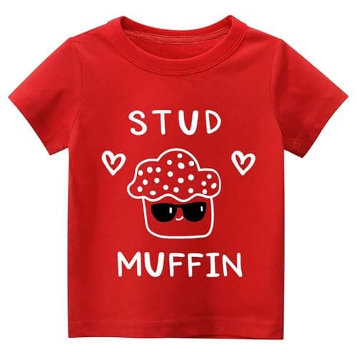 Sineeko Toddler Boy Valentine T-Shirt Baby Kids Stud Muffin Print Shirt Toddler Valentine's Gifts Red 4T