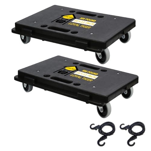 Furniture Dolly,Moving Dolly 4 Wheels Heavy Duty,16in-11in 500lbs Capacity,Furniture Movers Dollys with Wheels,Small Flat Cart with 2 Ropes, 2 Pack, Black (Black)