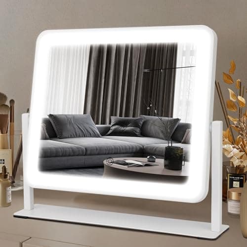 Bearolve Vanity Mirror with Lights, 14"×12" LED Makeup Mirror, HD Professional Mirror, Smart Touch with 3-Color Lighting, Dimmable, 360° Rotation, Lighted Up for Makeup Desk, Bedroom (White)