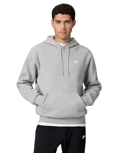 Nike Men's Club Pullover Fleece Hoodie, Dark Grey Heather/Light Smoke Grey/White, Large
