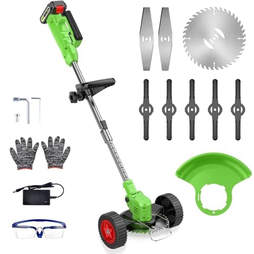 Cordless Lawn Trimmer Weed Wacker - GUIFIN 21V Lawn Mower Grass Edger with One 2.0Ah Li-Ion Battery Powered & 3 Cutting Blade Types, Compact Power Tool for Lawn Yard Work