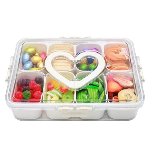 Best Snackle Boxes #2 from XING-RUIYANG XING-RUIYANG Divided Serving Tray with Lid and Handle,Snackle Box Containers with 8 Compartment,Portable Snack Serving Platters Reusable Storae Organizer for Fruits,Nuts,Candy,Party,Picnic,Veggies