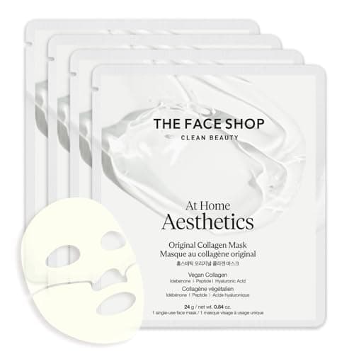 The Face Shop At Home Aesthetics Original Vegan Collagen Mask (4ea), Anti-aging Hydrogel Face Sheet Mask for Firming, Elasticity, Moisturizing, Korean Glass Skin Care for Minimize Pores, Anti-Wrinkles