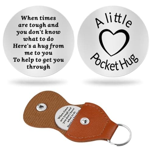 Pocket Hug Token - Long Distance Relationship Keepsake, Inspirational Gifts Friends Gifts Graduation Gift Father's Day Mothers Day Christmas Gift for Mom with Keychain, Double-sided Stainless Steel