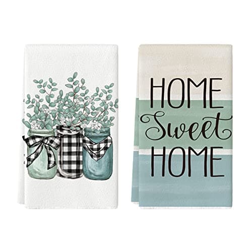 Artoid Mode Plank Vase Eucalyptus Sweet Home Kitchen Towels Dish Towels, 18x26 Inch Seasonal Spring Summer Decoration Hand Towels Set of 2