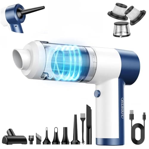 Car Vacuum Cleaner Cordless, 4 in 1 Portable Vacuum Cleaner 16000PA High Power Air Duster & Air Blower & Pump, Rechargeable Handheld Vacuum with Brushless Motor, Multi-Nozzles for Car, Home, Office