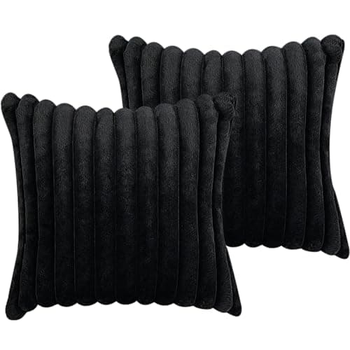 18x18 Throw Pillow Covers Set of 2, Decorative Faux Fur Covers for Bed, Couch Soft Fluffy Pillow Cover with Velvet Back for Living Room, Neutral Home Décor Accent for Sofa - Black