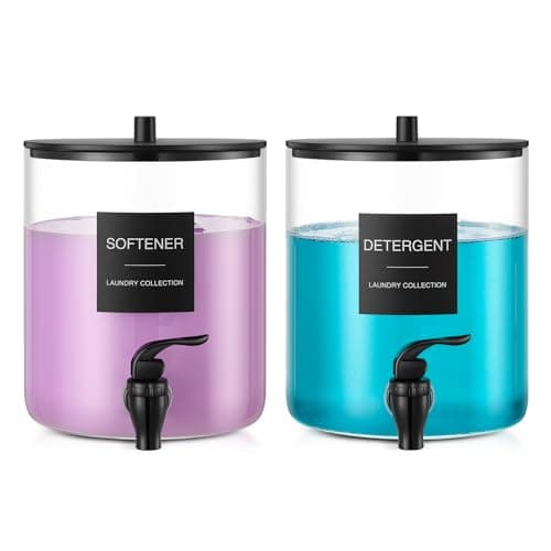 Glass Laundry Detergent Dispenser, 128 oz / 3.5L Fabric Softener Dispenser for Laundry Room Organization, Detergent Holder with Plastic Spigot (Black, 2 Pack)