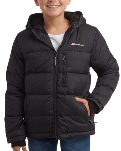 Eddie Bauer Boys' Winter Jacket - Heavyweight Quilted Down Jacket - Insulated Hooded Outerwear Coat for Boys (5-20), Size 10-12, Black