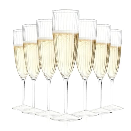 GENERALCARE 24 PCS Elegant Plastic Champagne Flutes, 6 oz Clear Disposable Yet Reusable Champagne Glasses for Wedding, Birthday, Party Toasting (24 Count)